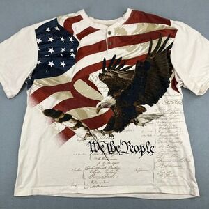 American Legacy Mens 2XL Patriotic Eagle American Flag We People Henley Shirt